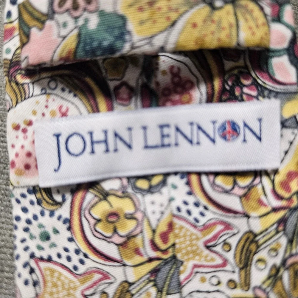 John Lennon Mens Floral Cotton Tie Necktie Gingham Tipping Multicolor Preppy